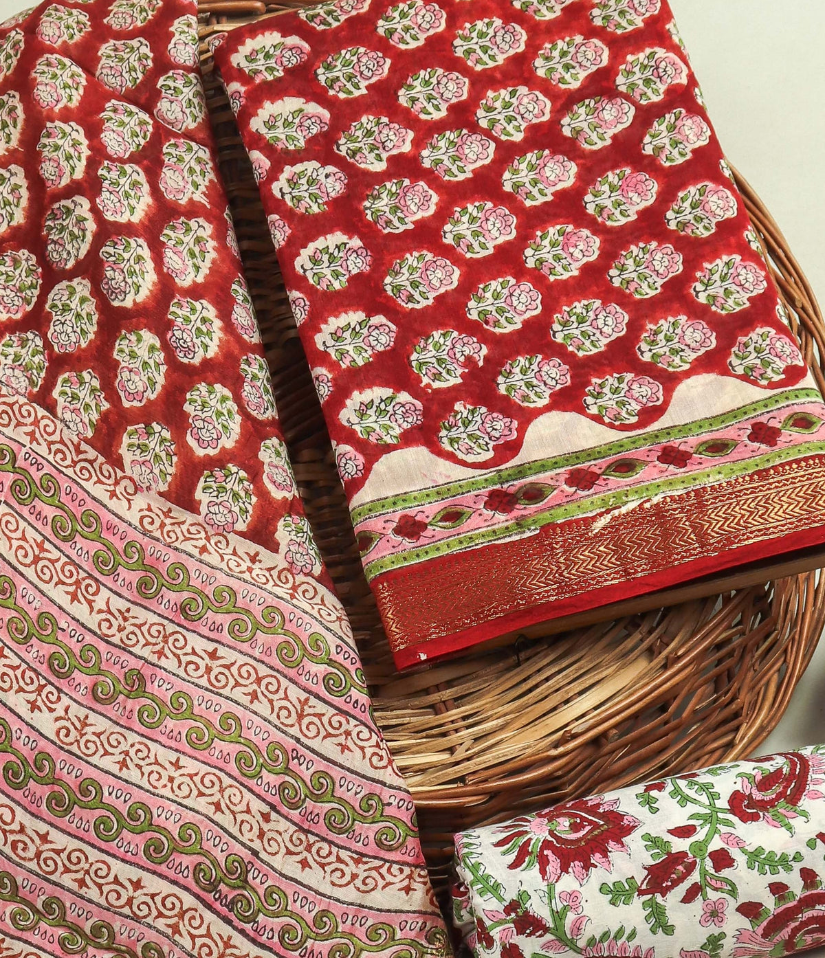 Hand Block Printed Maheshwari Silk Suit with Maheshwari Silk Dupatta