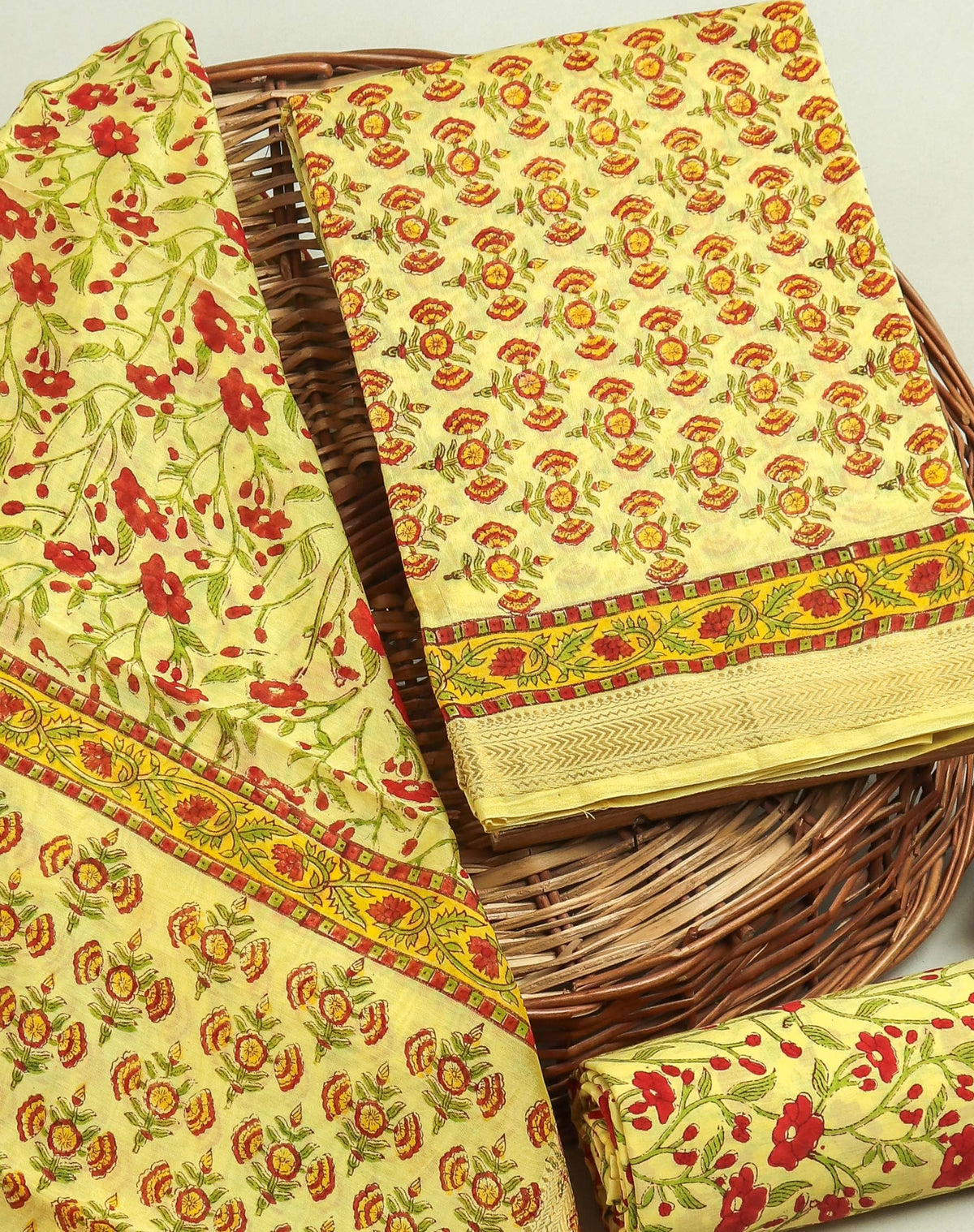 Hand Block Printed Maheshwari Silk Suit with Maheshwari Silk Dupatta