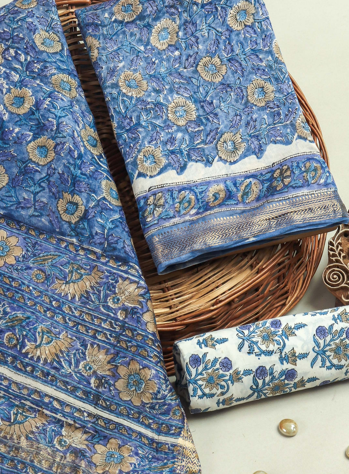 Hand Block Printed Maheshwari Silk Suit with Maheshwari Silk Dupatta