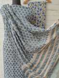 Hand Block Printed Cotton Suit With Mulmul  Dupatta