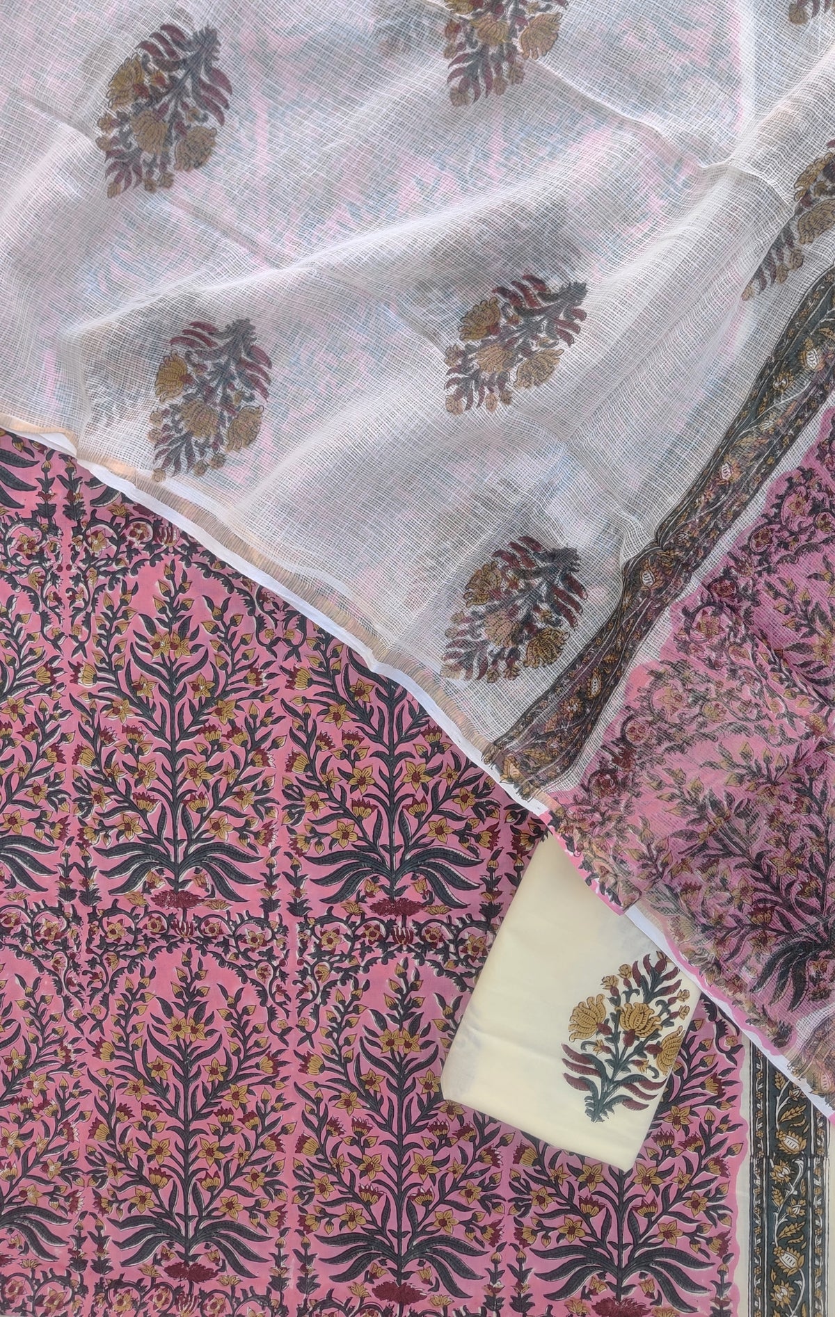 Hand Block Printed Cotton Suit with Cotton Kota Doria dupatta