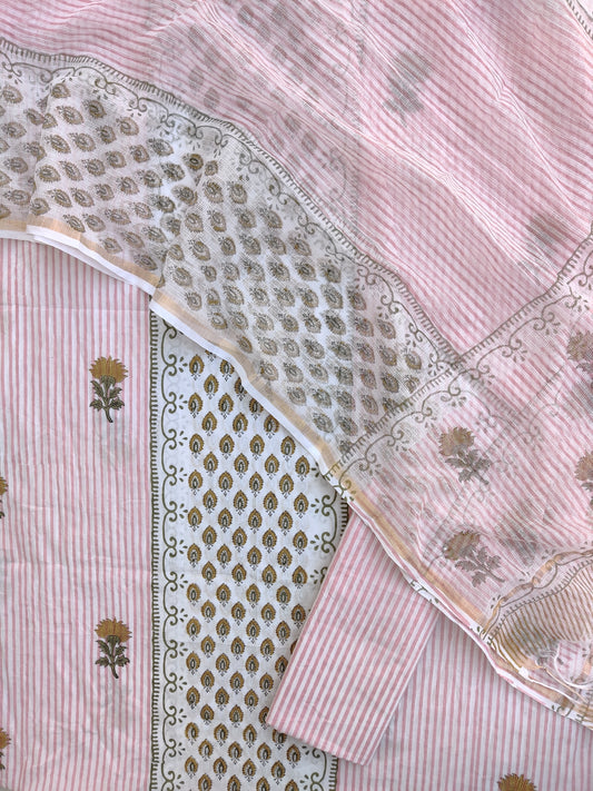 Hand Block Printed Cotton Suit with Cotton Kota Doria dupatta