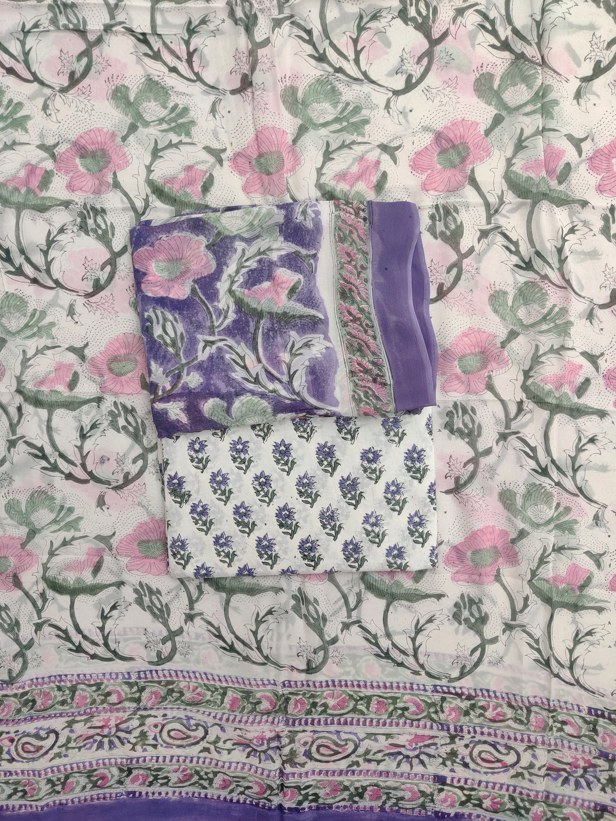 Hand Block Printed Georgette Suit with Georgette Dupatta