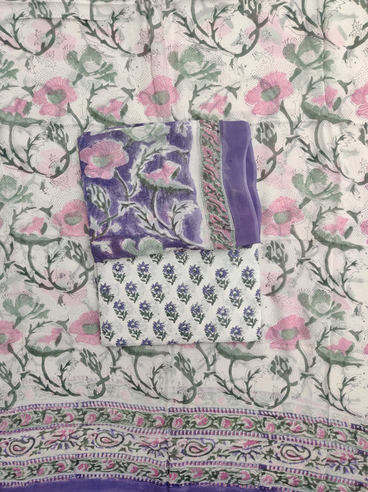 Hand Block Printed Georgette Suit with Georgette Dupatta