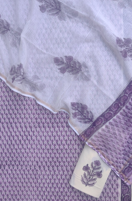 Hand Block Printed Cotton Suit with Cotton Kota Doria dupatta