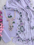 FLORAL PRINTED COTTON GOTA PATTI SUIT WITH CHIFFON DUPATTA