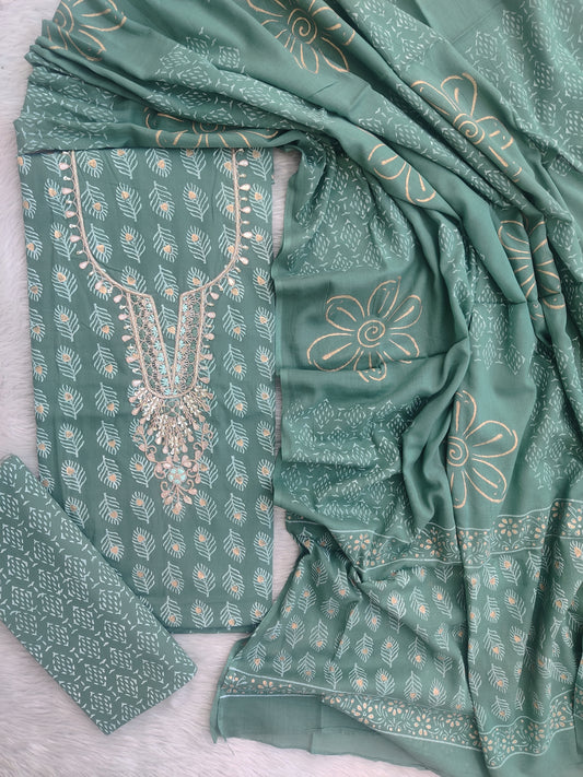 FLORAL PRINTED COTTON GOTA PATTI SUIT WITH COTTON DUPATTA1