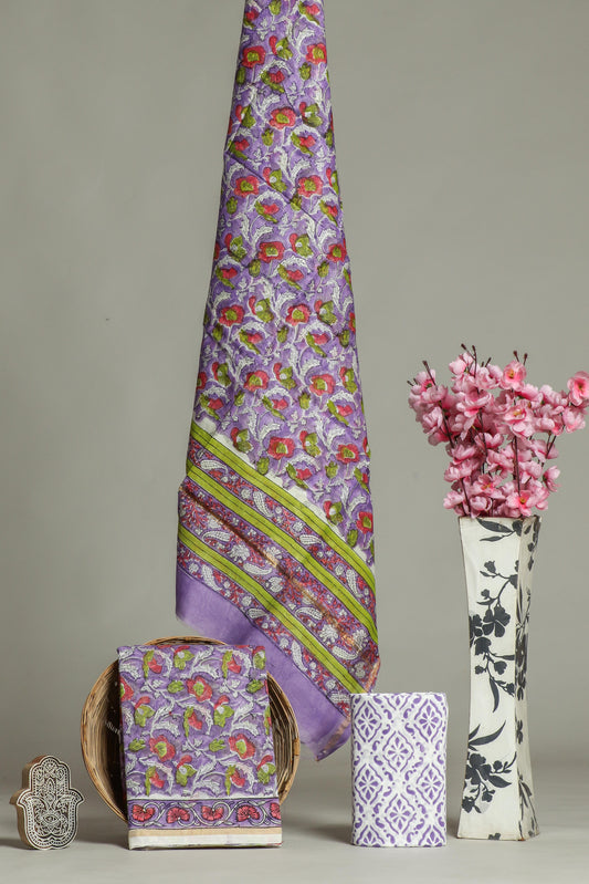 Hand Printed Chanderi Silk Suits with Chanderi Silk Dupatta