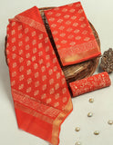 Hand Block Printed Maheshwari Silk Suit with Maheshwari Silk Dupatta