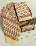 Hand Block Printed Maheshwari Silk Suit with Maheshwari Silk Dupatta