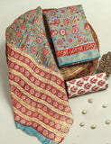 Hand Block Printed Maheshwari Silk Suit with Maheshwari Silk Dupatta