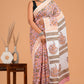 Floral Jaal Hand Block Printed Cotton Mulmul Saree with Blouse Piece