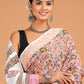 Floral Jaal Hand Block Printed Cotton Mulmul Saree with Blouse Piece