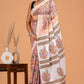 Floral Jaal Hand Block Printed Cotton Mulmul Saree with Blouse Piece