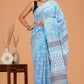 Hand Block Printed  Floral Cotton Mulmul Saree with Blouse Piece