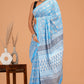 Hand Block Printed  Floral Cotton Mulmul Saree with Blouse Piece