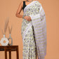 Hand Block Printed  Floral Cotton Mulmul Saree with Blouse Piece