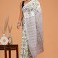 Hand Block Printed  Floral Cotton Mulmul Saree with Blouse Piece