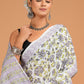 Hand Block Printed  Floral Cotton Mulmul Saree with Blouse Piece