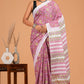 Hand Block Printed  Floral Cotton Mulmul Saree with Blouse Piece