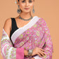 Hand Block Printed  Floral Cotton Mulmul Saree with Blouse Piece