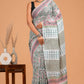 Hand Block Printed  Floral Cotton Mulmul Saree with Blouse Piece