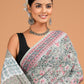 Hand Block Printed  Floral Cotton Mulmul Saree with Blouse Piece
