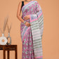 Hand Block Printed  Floral Cotton Mulmul Saree with Blouse Piece