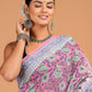 Hand Block Printed  Floral Cotton Mulmul Saree with Blouse Piece