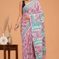 Hand Block Printed  Floral Cotton Mulmul Saree with Blouse Piece