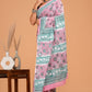 Hand Block Printed  Floral Cotton Mulmul Saree with Blouse Piece