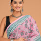 Hand Block Printed  Floral Cotton Mulmul Saree with Blouse Piece
