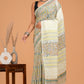 Hand Block Printed  Floral Cotton Mulmul Saree with Blouse Piece