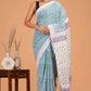 Hand Block Printed  Floral Cotton Mulmul Saree with Blouse Piece