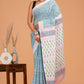 Hand Block Printed  Floral Cotton Mulmul Saree with Blouse Piece