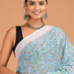 Hand Block Printed  Floral Cotton Mulmul Saree with Blouse Piece