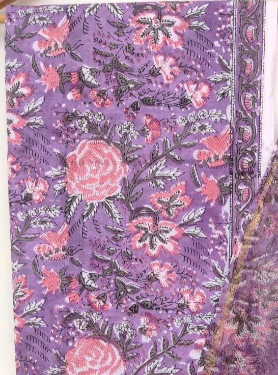 Hand Block Printed Cotton Suit with Cotton Kota Doria dupatta de
