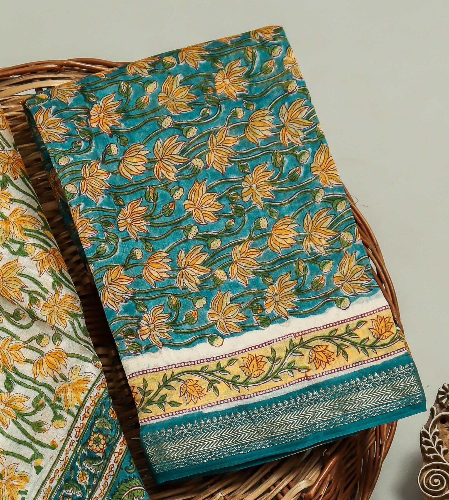 Hand Block Printed Maheshwari Silk Suit with Maheshwari Silk Dupatta