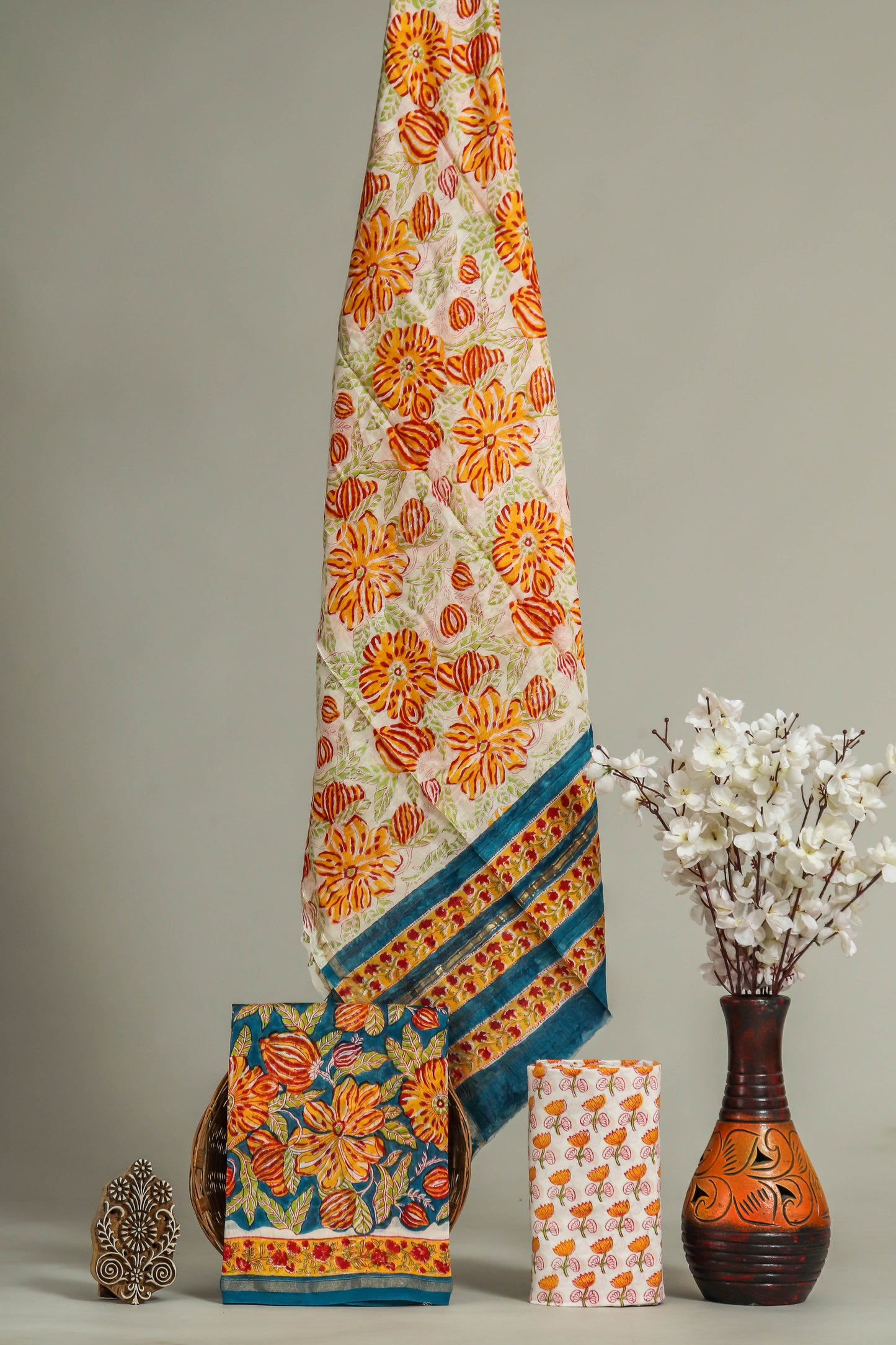 Hand Printed Chanderi Silk Suits with Chanderi Silk Dupatta