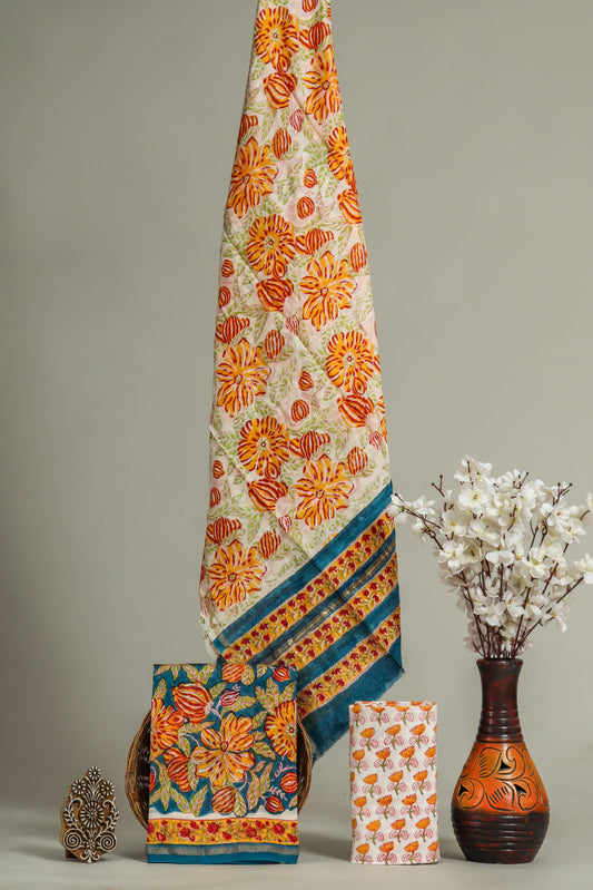Hand Printed Chanderi Silk Suits with Chanderi Silk Dupatta