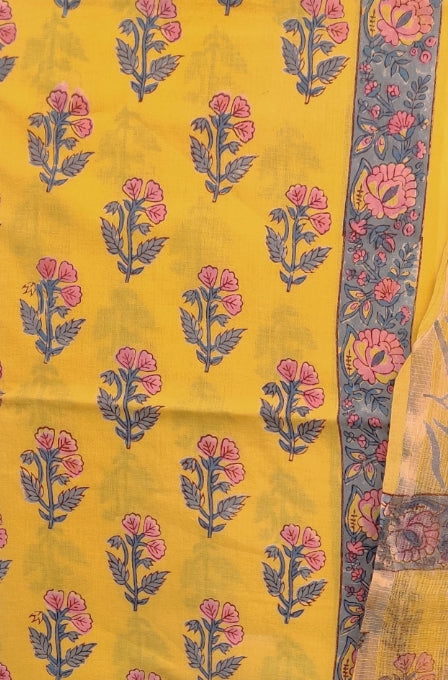 Hand Block Printed Cotton Suit with Cotton Kota Doria dupatta1