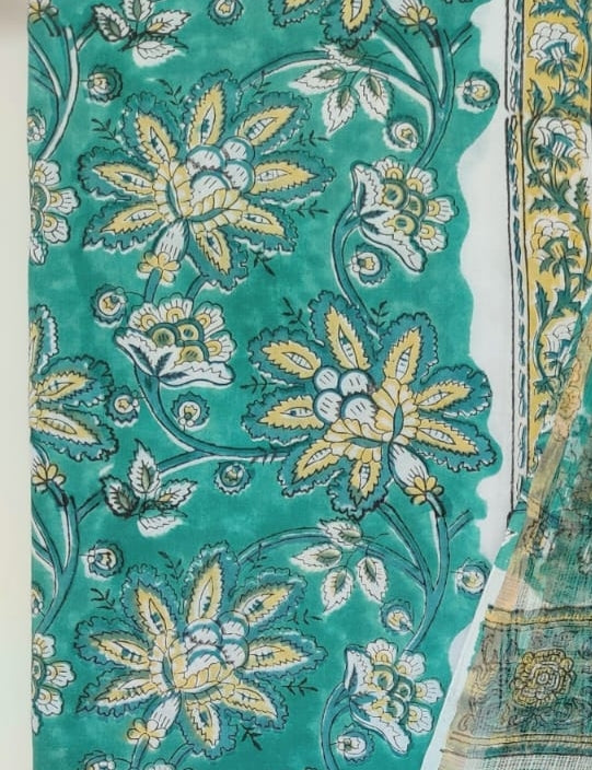 Hand Block Printed Cotton Suit with Cotton Kota Doria dupatta
