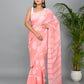 Peach Hand Block Printed Cotton Mulmul Saree with Blouse Piece