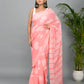 Peach Hand Block Printed Cotton Mulmul Saree with Blouse Piece