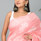 Peach Hand Block Printed Cotton Mulmul Saree with Blouse Piece