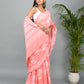 Peach Hand Block Printed Cotton Mulmul Saree with Blouse Piece