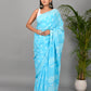 Firozi Hand Block Printed Cotton Mulmul Saree with Blouse Piece