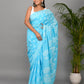 Firozi Hand Block Printed Cotton Mulmul Saree with Blouse Piece