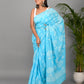 Firozi Hand Block Printed Cotton Mulmul Saree with Blouse Piece