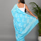 Firozi Hand Block Printed Cotton Mulmul Saree with Blouse Piece